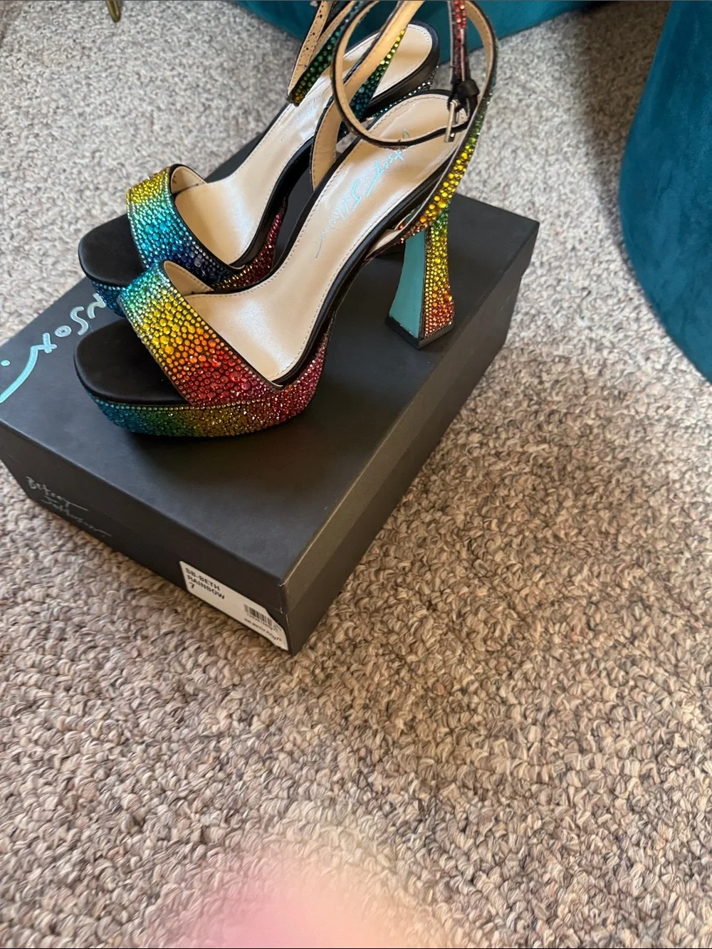 Betsey Johnson Rainbow Crystal Platform Heels
